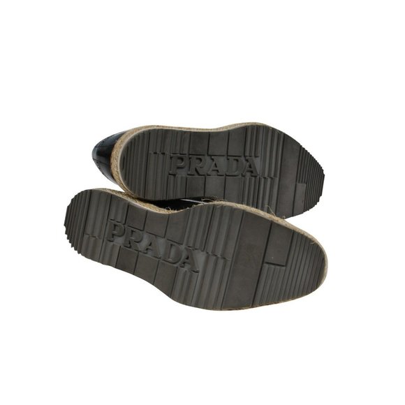 Prada Men Platform Brogue US9.5 UK8.5 Black Leather Wingtip Espadrille Medallion - Picture 11 of 11